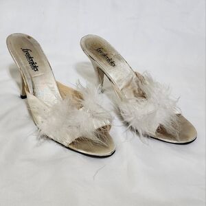 Frederick's of Hollywood Women's White Marbou Feathered Heels